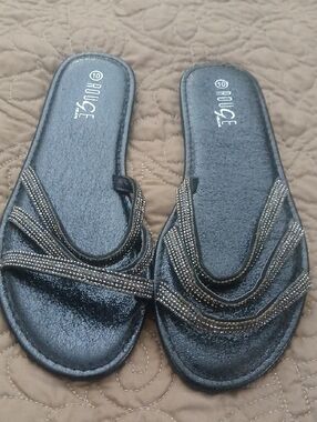 Rouge Helium Black Beaded Slide Sandals